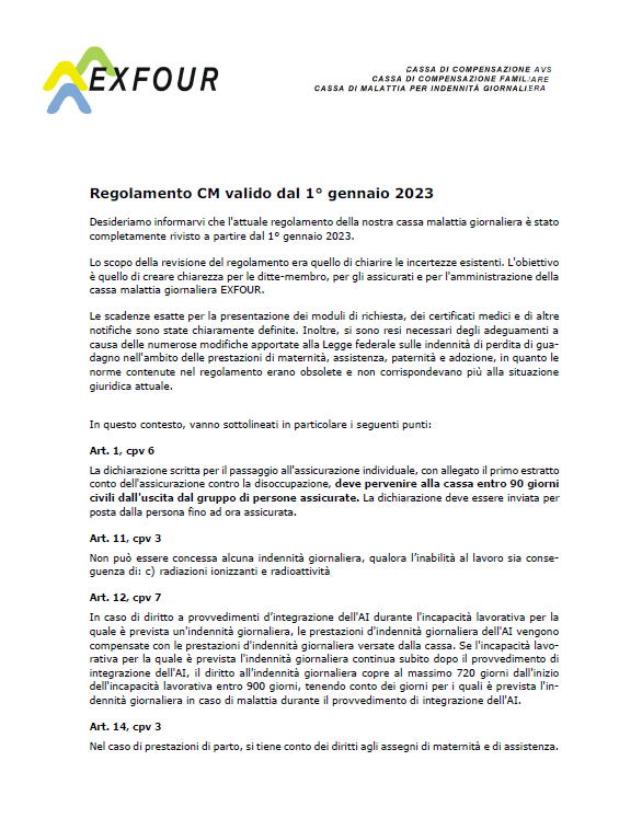 Regolamento CM valido dal 1° gennaio 2023