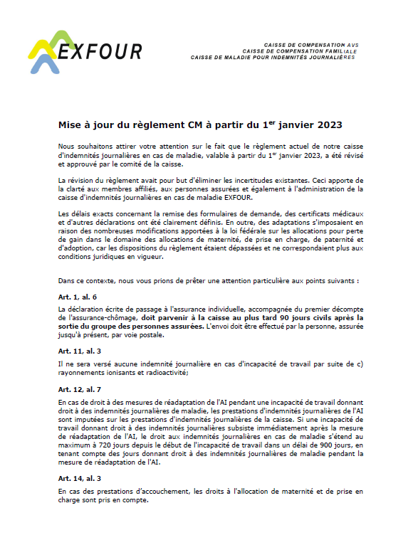 Mise à jour du règlement CM à partir du 1er janvier 2023